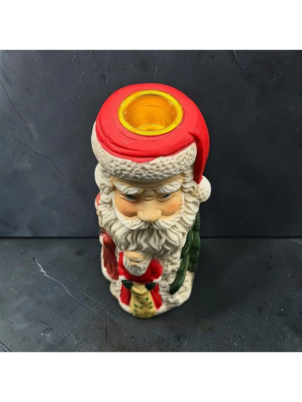 Vintage Ceramic Santa Candle Holders Set of 2 Christmas Holiday Decor